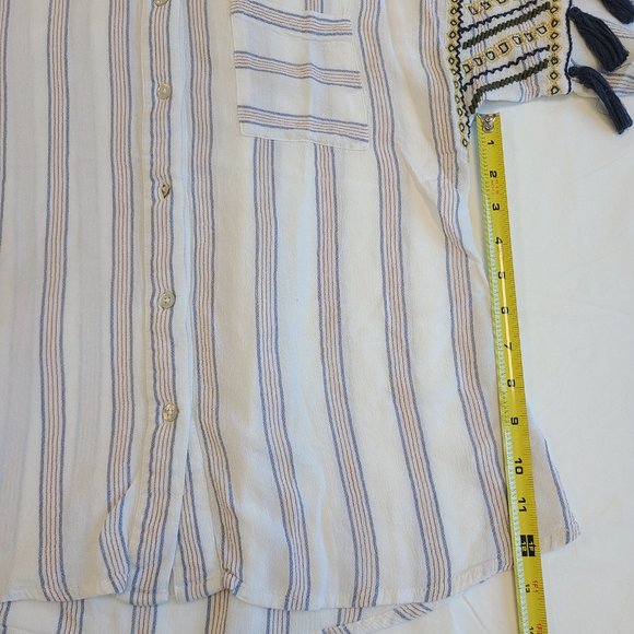 Shyanne White Top with Red/Blue Pinstripe Country Embroidered Tassels - Picture 14 of 15